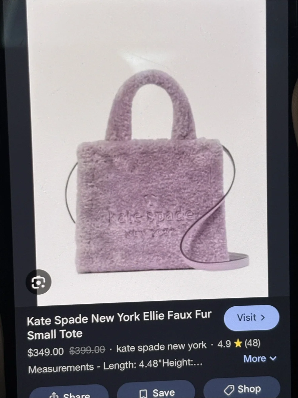 Kate Spade Ellie Small Tote Faux Fur Small Tote Purple NWT